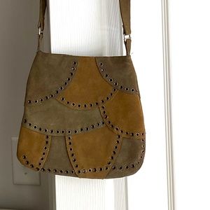 Brown patchwork suede bag
